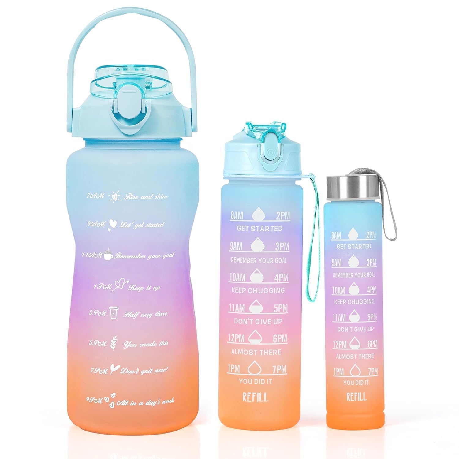 Water Bottle 3Pcs Set - 2L, 750ml, & 300ml | Lightweight, Leak-Proof, BPA-Free | Motivational Time Marker | Mobile Holder | Perfect for Gym, Kids, Office, & Outdoor Activities