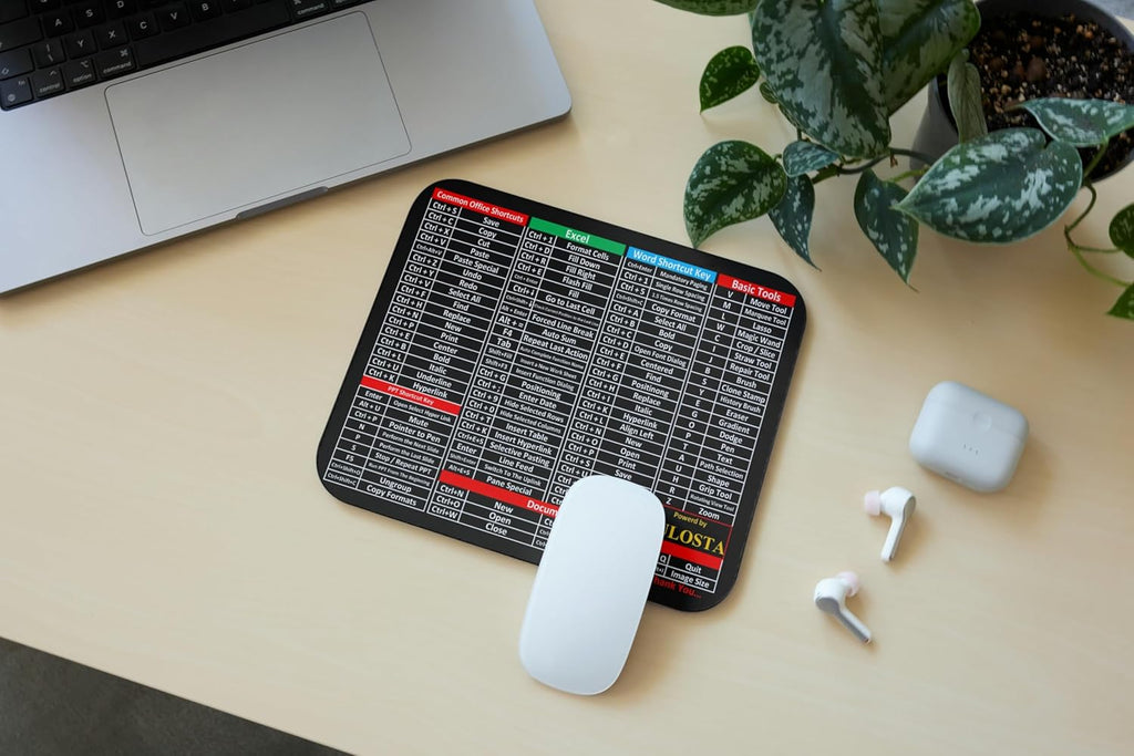 NGG Office Keyboard Shortcut Mouse Pad – Anti-Slip Rubber Base, Excel & Word Shortcuts