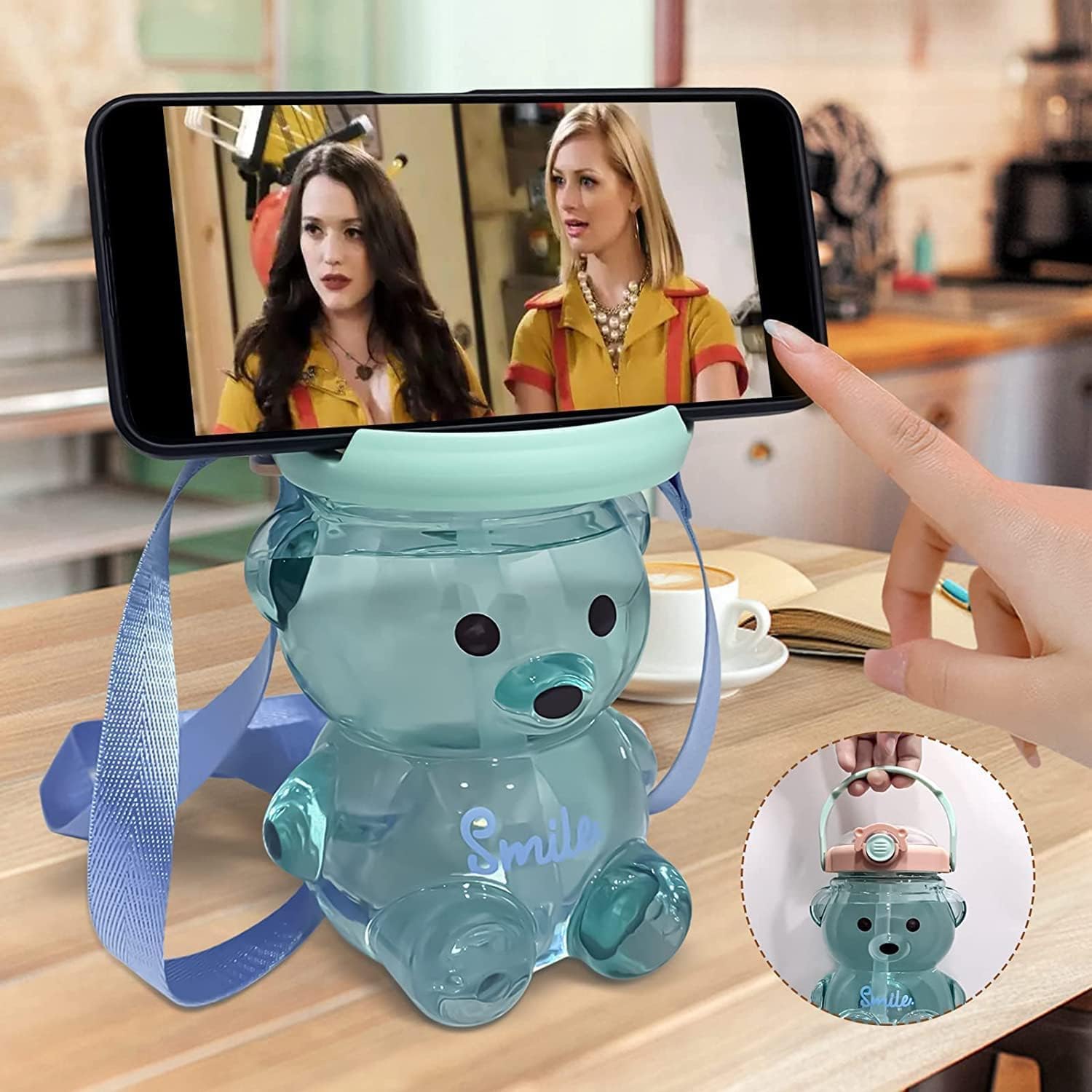 Teddy Bear Sipper Water Bottle for Kids Cute Plastic Water Bottle with Anti-Leak Spill Design | Cartoon Teddy Bear with Straw | Kids Water Bottle with Stickers & Adjustable Belt (1 Pcs)