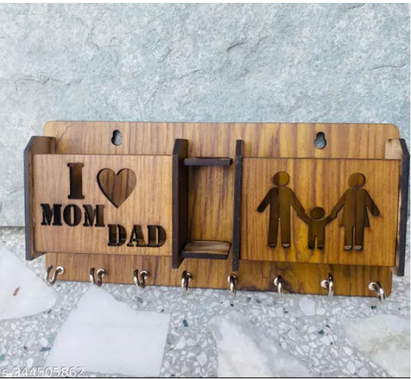 NGG Wooden Key Holder With Phone Stand in Brown Colour (7 Hooks)