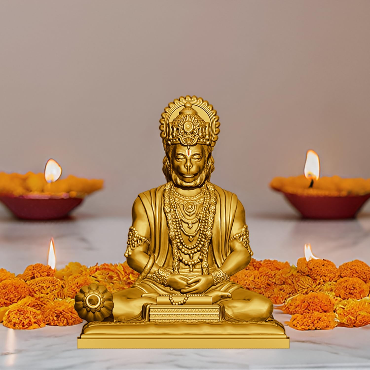 Gold Hanuman Ji Idol for Car Dashboard | Divine Bajrangbali Murti in Golden Finish | Hindu God Idol for Home Temple & Puja Decoration | Hanuman Statue for Car, Spiritual Decor (1pcs)