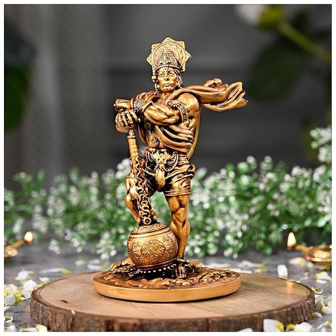Bahubali Hanuman Ji Murti Small Resin Bajrangbali Statue for Car Dashboard, Home Temple, Office Table, Pooja Room & Wall Decor | Lord Hanuman Figurine Showpiece for Meditation (1PCS)