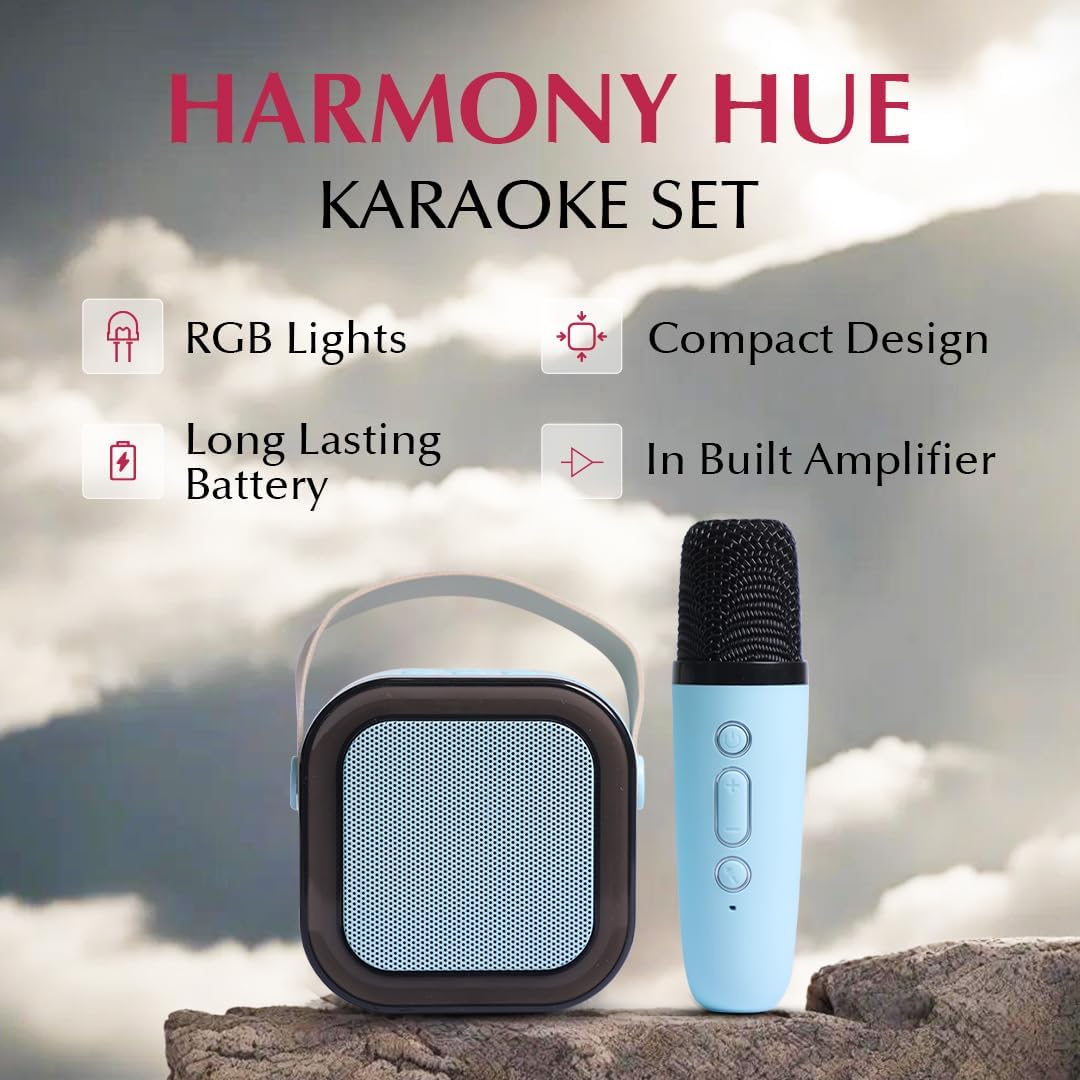 Bluetooth Karaoke Set with Wireless Mic, Dynamic RGB Lights, HiFi Sound, Voice Effects, AUX Input, Type C Fast Charging, Portable Bluetooth Speaker with Mic