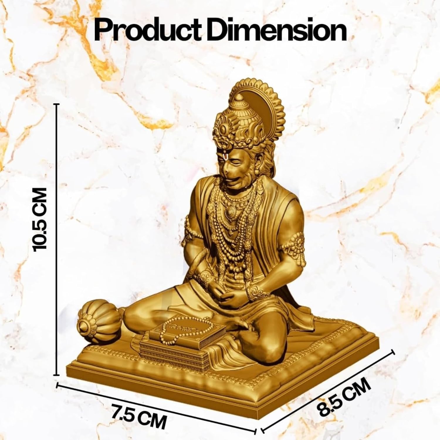 Gold Hanuman Ji Idol for Car Dashboard | Divine Bajrangbali Murti in Golden Finish | Hindu God Idol for Home Temple & Puja Decoration | Hanuman Statue for Car, Spiritual Decor (1pcs)