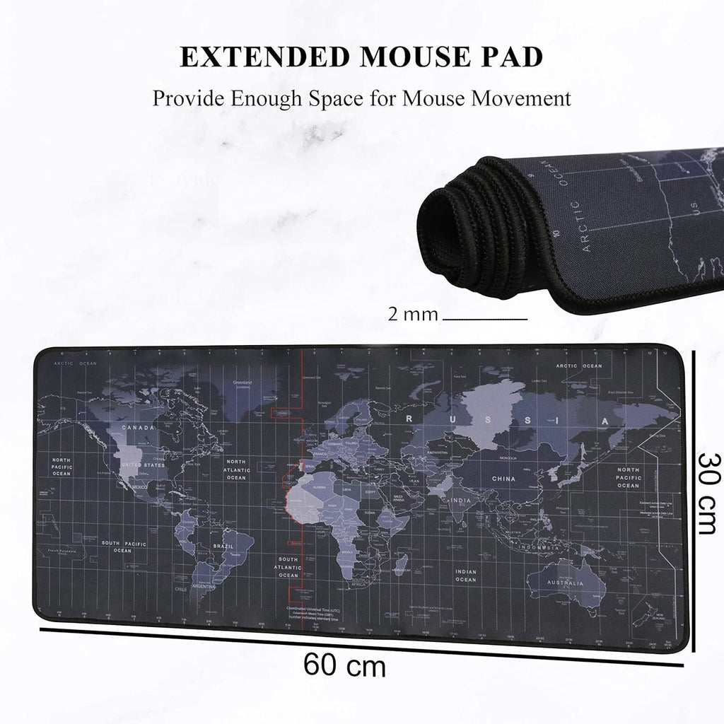 NGG XXL Extended Gaming Mouse Pad – World Map Design, Non-Slip Rubber Base, Stitched Edges