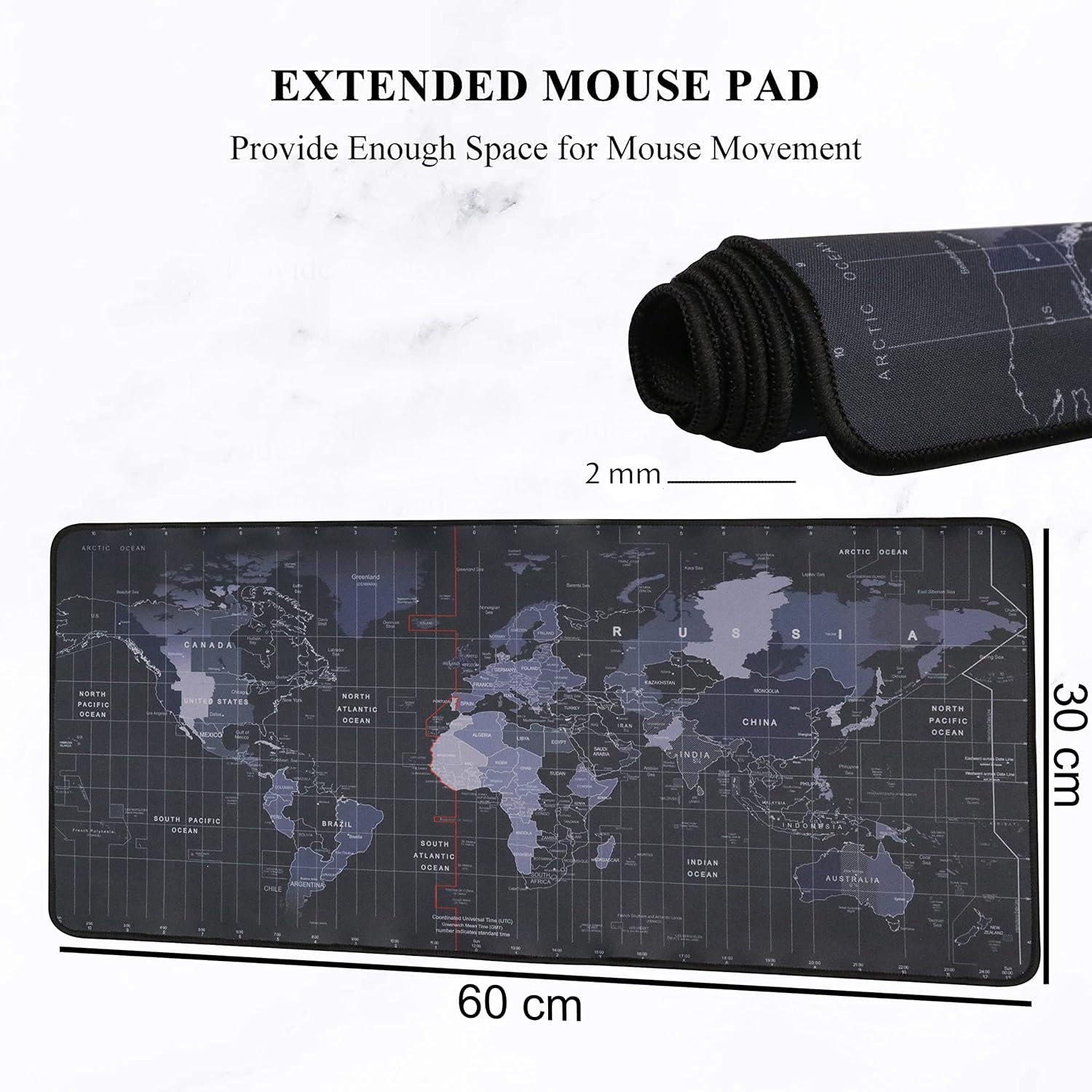 NGG XXL Extended Gaming Mouse Pad – World Map Design, Non-Slip Rubber Base, Stitched Edges