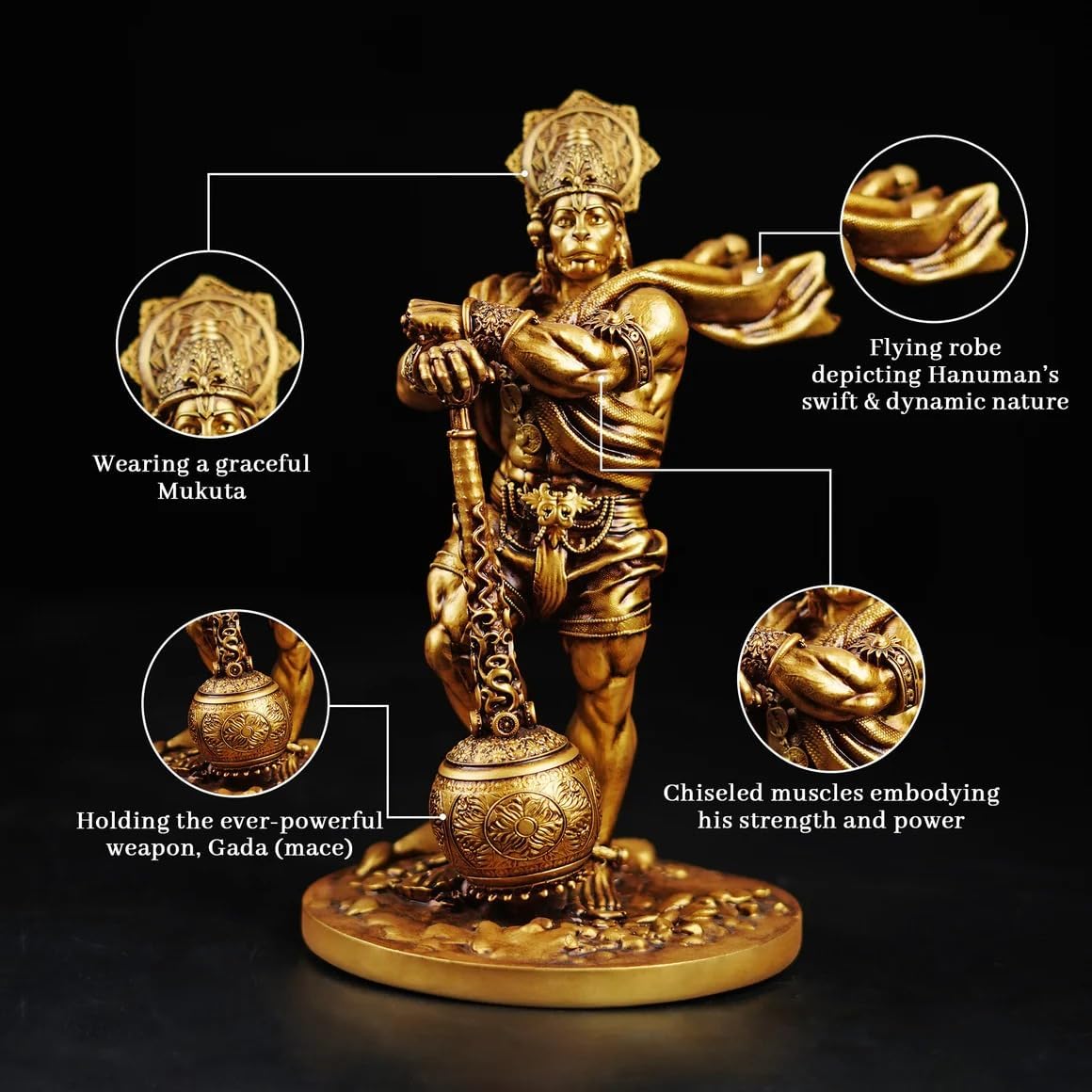 Bahubali Hanuman Ji Murti Small Resin Bajrangbali Statue for Car Dashboard, Home Temple, Office Table, Pooja Room & Wall Decor | Lord Hanuman Figurine Showpiece for Meditation (1PCS)