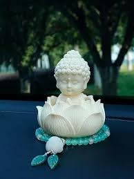 Lotus Baby Buddha White Marble Finish | Peaceful Monk Statue for Meditation Corners, Office Table, Car Dashboard | Tranquil Pack of 1