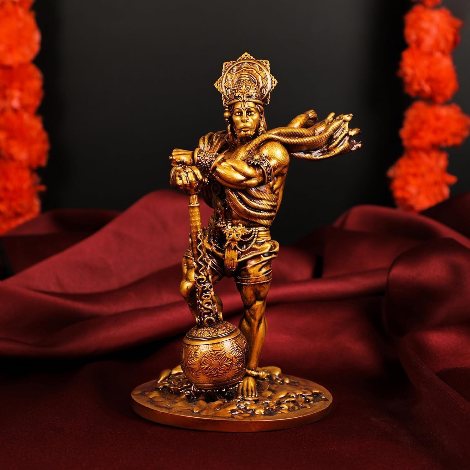 Bahubali Hanuman Ji Murti Small Resin Bajrangbali Statue for Car Dashboard, Home Temple, Office Table, Pooja Room & Wall Decor | Lord Hanuman Figurine Showpiece for Meditation (1PCS)