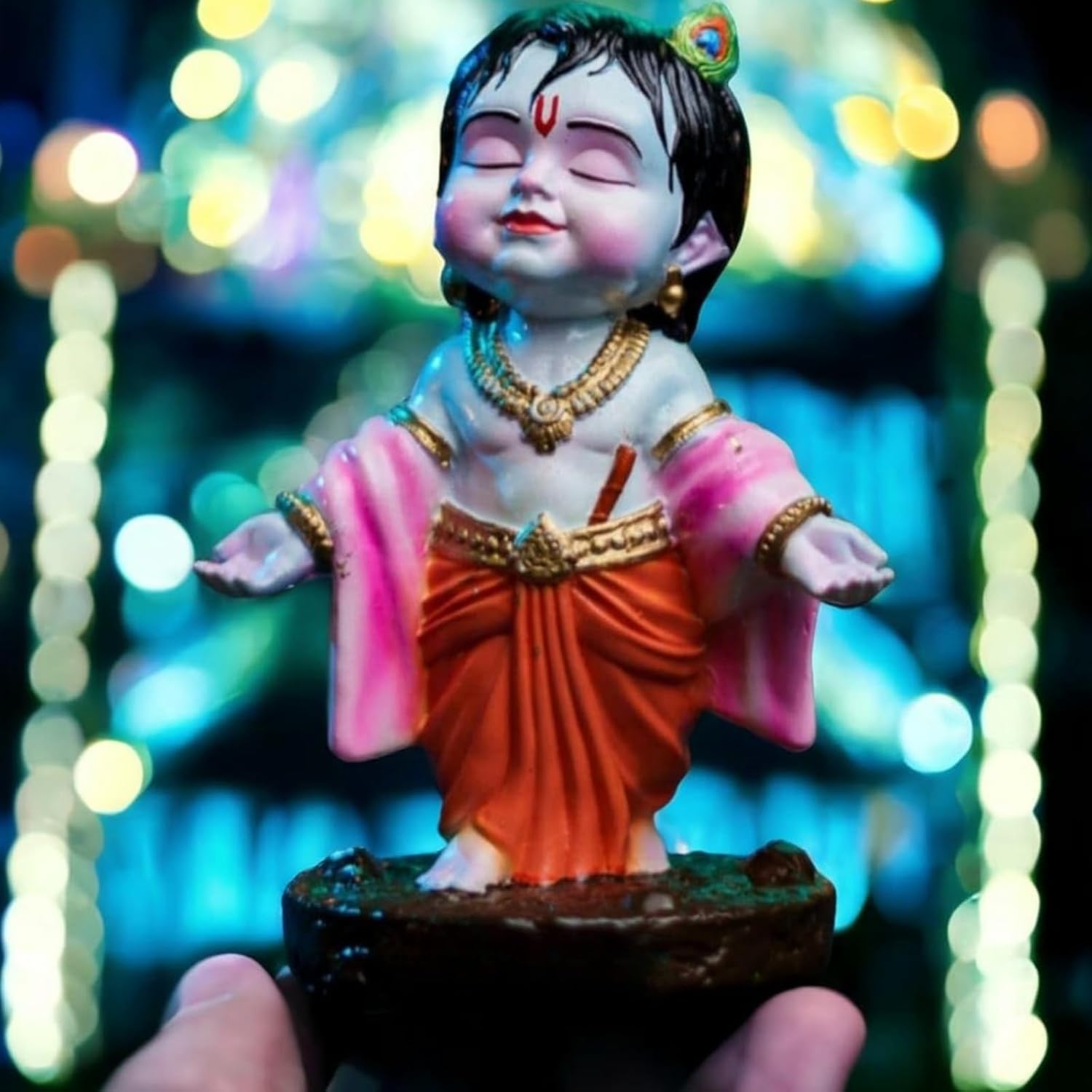 Bal Krishna Blue Colour for Car Dashboard Idol 3.5-Inch Lord Krishna Murti for Home Decor, Temple | Cute Baby Figurine for Puja Room, Meditation & Spiritual Vibes (1pcs)