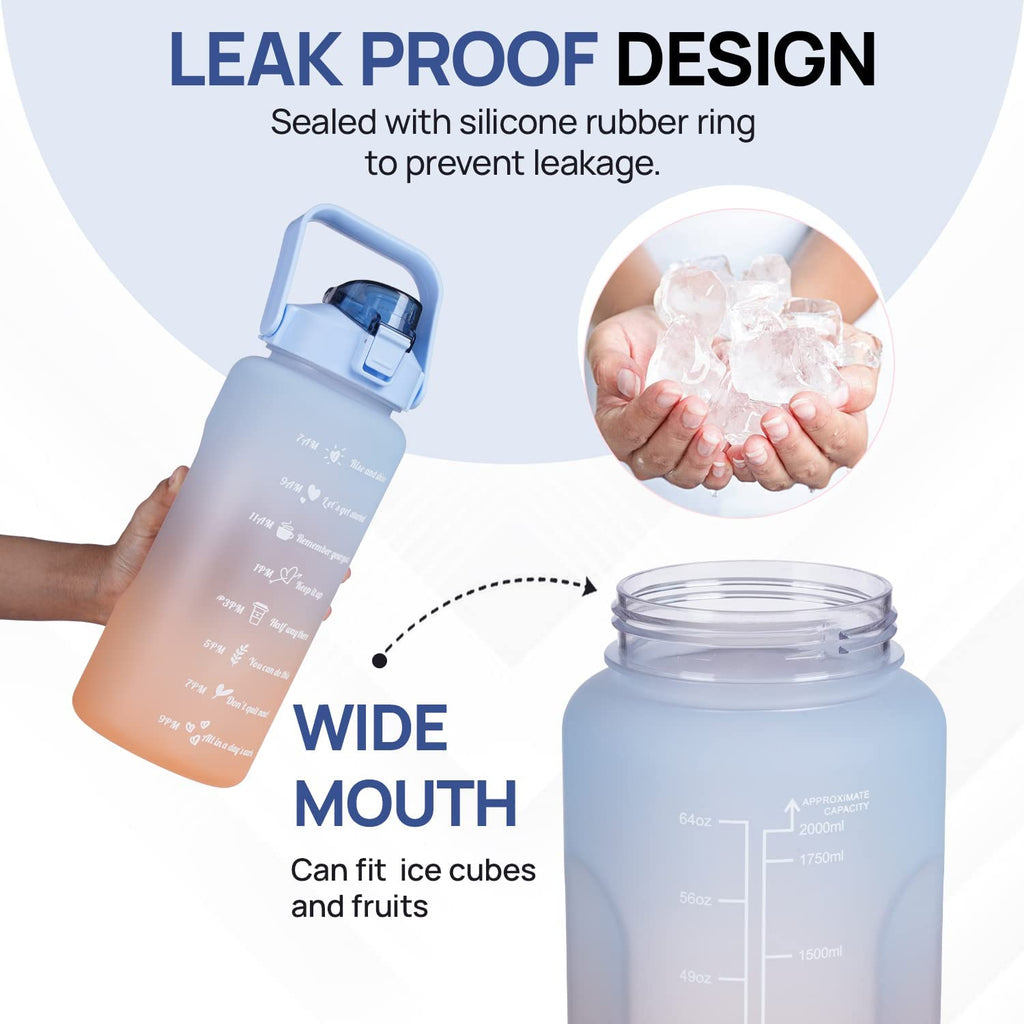 Motivational Water Bottle, Spirit Gym Gallon with Time Marker Large Capacity 2 Liter, Leakproof BPA Free Fitness Sports Water Bottle (1 Pcs)