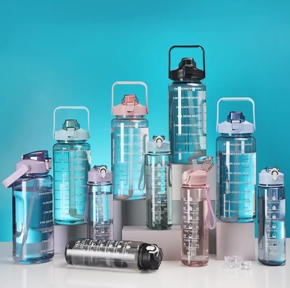 NGG Motivational Water Bottles with Time Marker – BPA-Free, Leakproof, Multicolor Set (3pcs, Different Sizes)