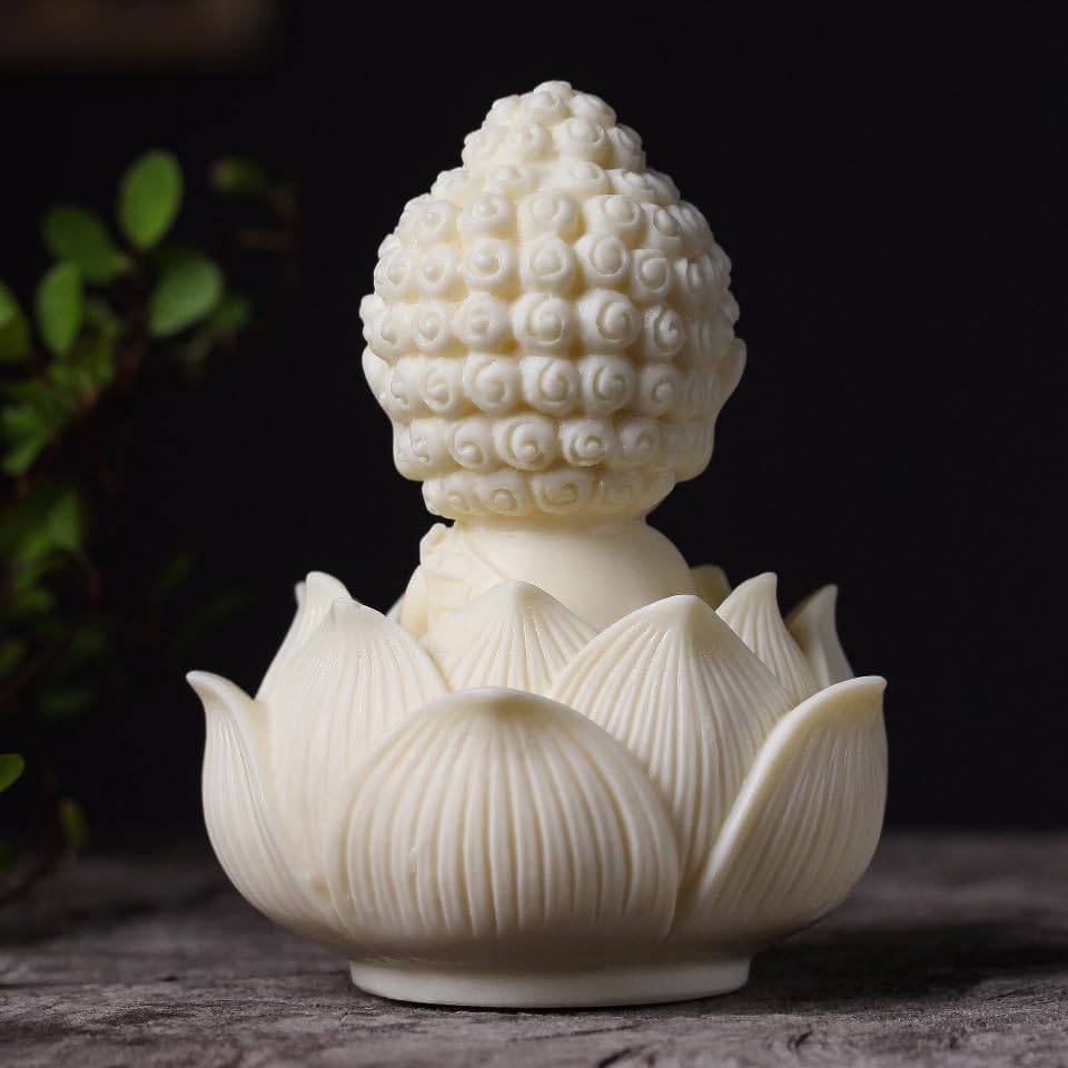 Lotus Baby Buddha White Marble Finish | Peaceful Monk Statue for Meditation Corners, Office Table, Car Dashboard | Tranquil Pack of 1