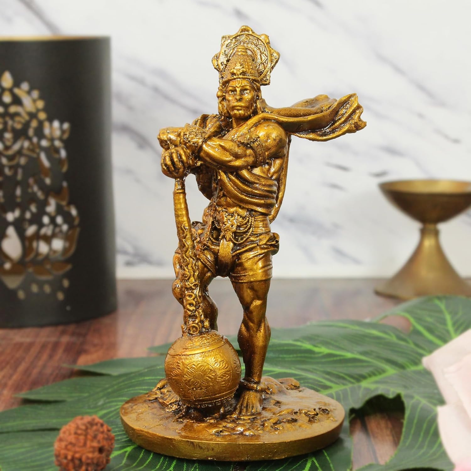 Bahubali Hanuman Ji Murti Small Resin Bajrangbali Statue for Car Dashboard, Home Temple, Office Table, Pooja Room & Wall Decor | Lord Hanuman Figurine Showpiece for Meditation (1PCS)