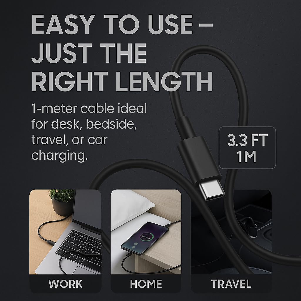 NGG 20W USB-C to USB-C Fast Charging Cable (1M) – Power Delivery, High-Speed Data Transfer, Black