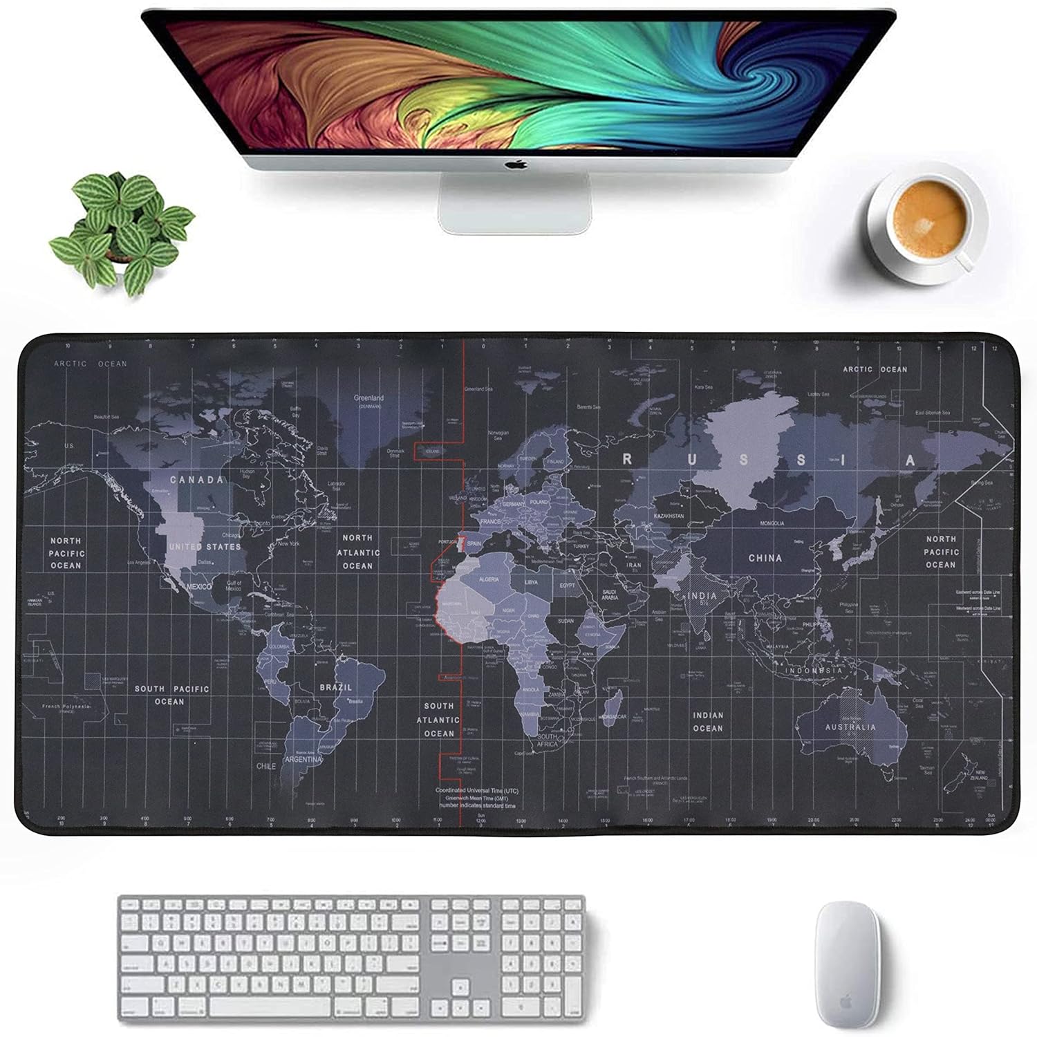 NGG XXL Extended Gaming Mouse Pad – World Map Design, Non-Slip Rubber Base, Stitched Edges