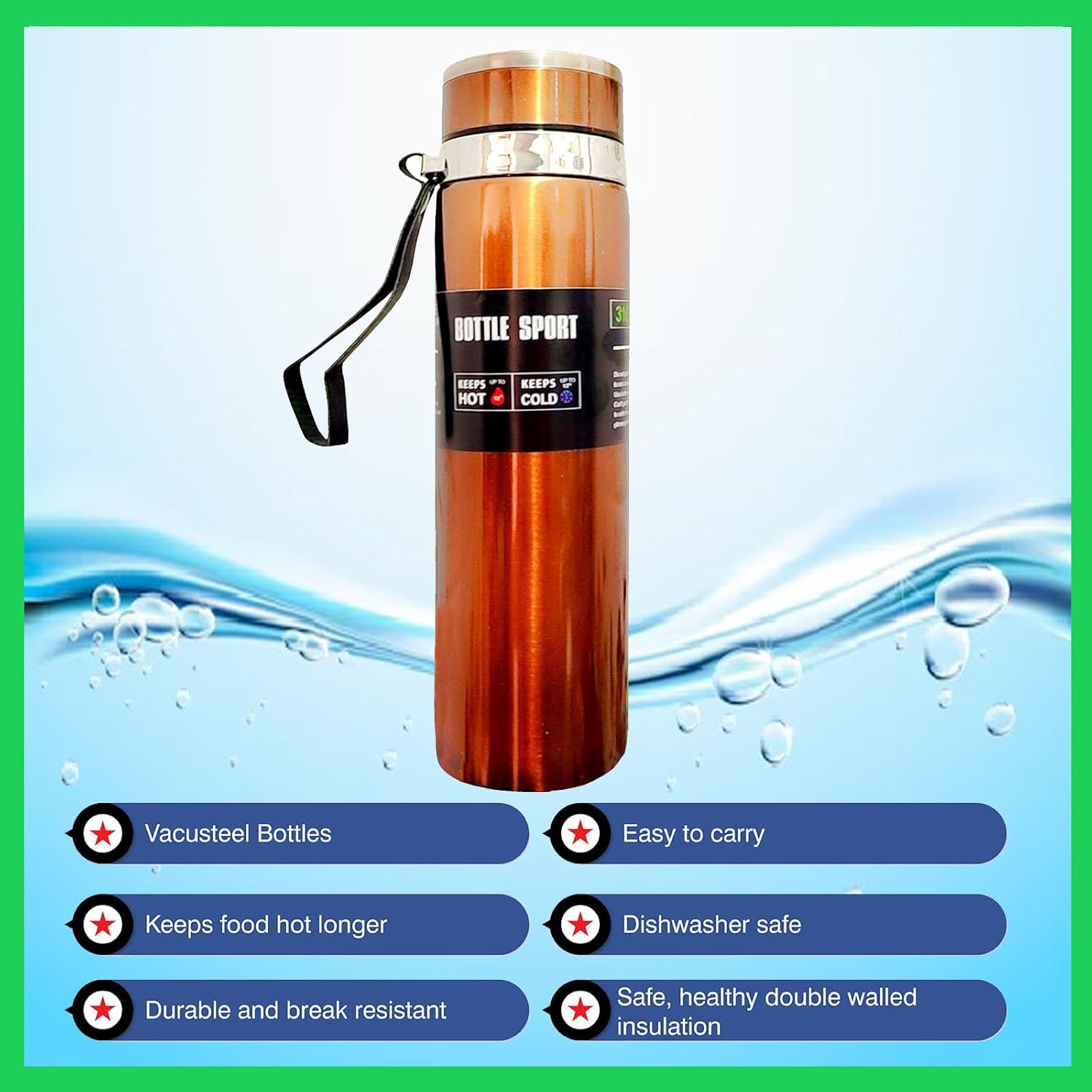 NGG (1000mL_Pack of 1 Stainless Steel Vacuum Flask Hot & Cold Leak-Proof, Rust Free, BPA Free (1 Liter) Water Bottle for Adults, Gym, Kids School, Gifts and Office, (Brown)