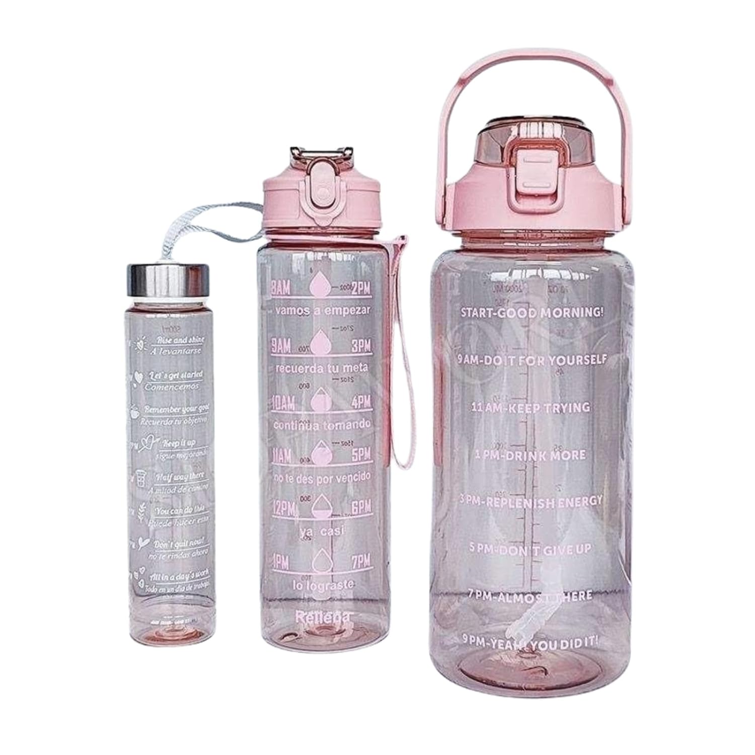 NGG Motivational Water Bottles with Time Marker – BPA-Free, Leakproof, Multicolor Set (3pcs, Different Sizes)