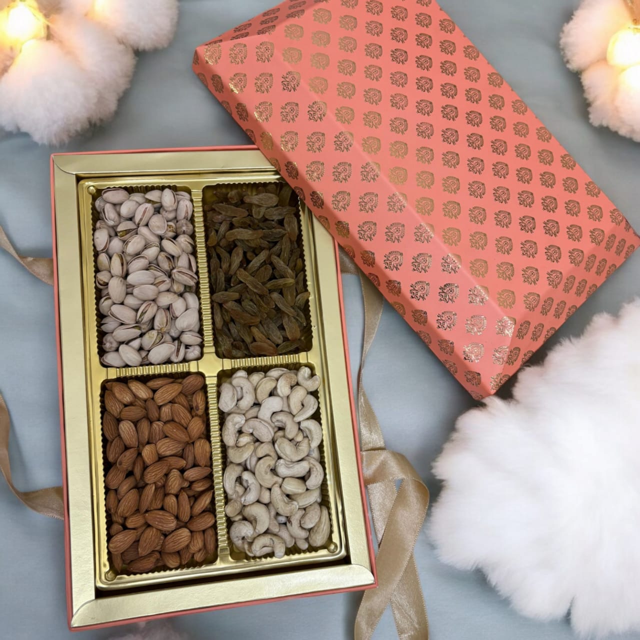 NAINA GIFT Luxury Dryfruits Gift Premium Hamper | 4 Assorted Dryfruits Combo | Almonds, Cashew, Raisins, Pista | Perfect for Any Occasion & Corporate Gifting