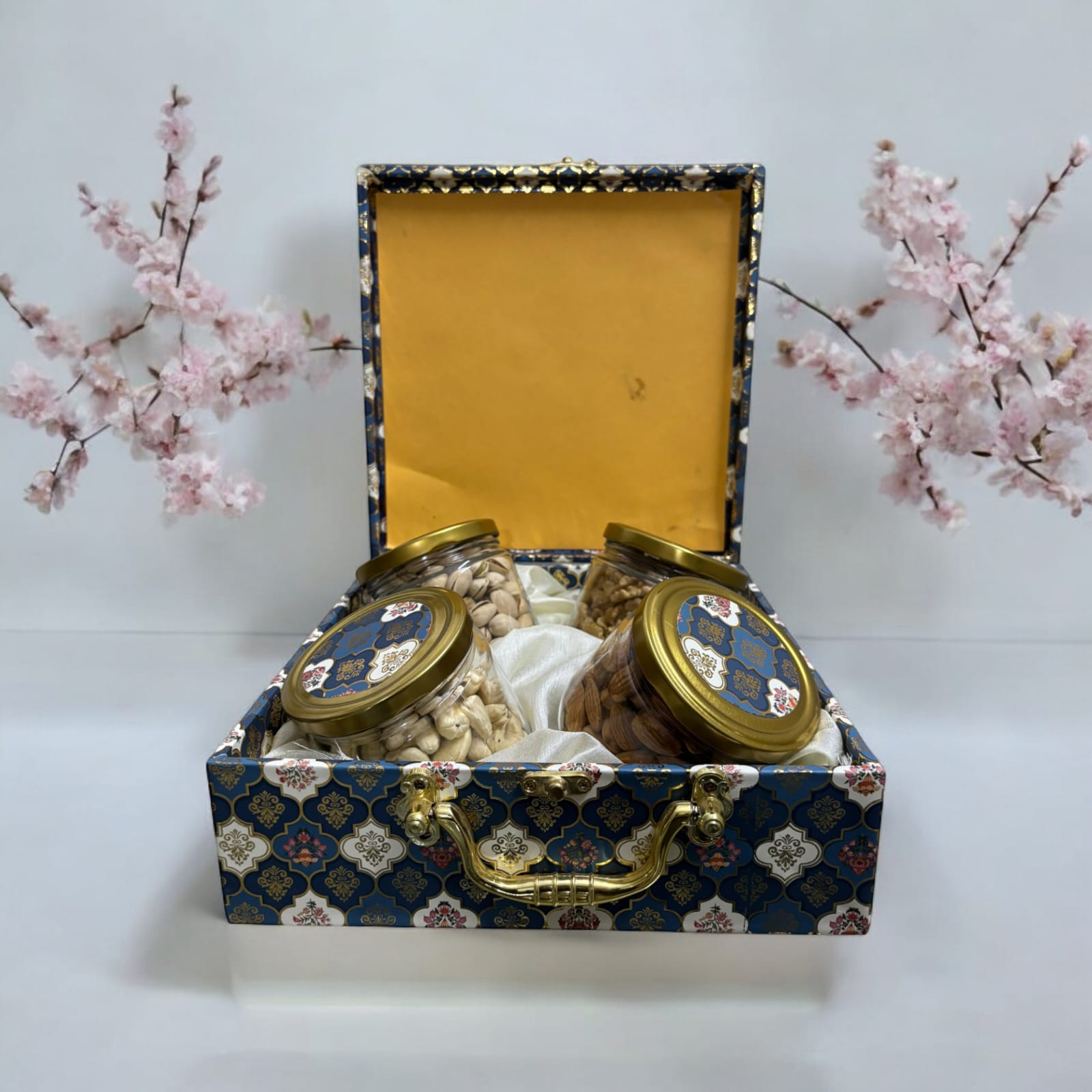 Design Luxury Dryfruits Gift Premium Jar Hamper | 4 Assorted Dryfruits Combo | Almonds, Cashew, Raisin, Pistas | Perfect for Any Occasion & Corporate Gifting