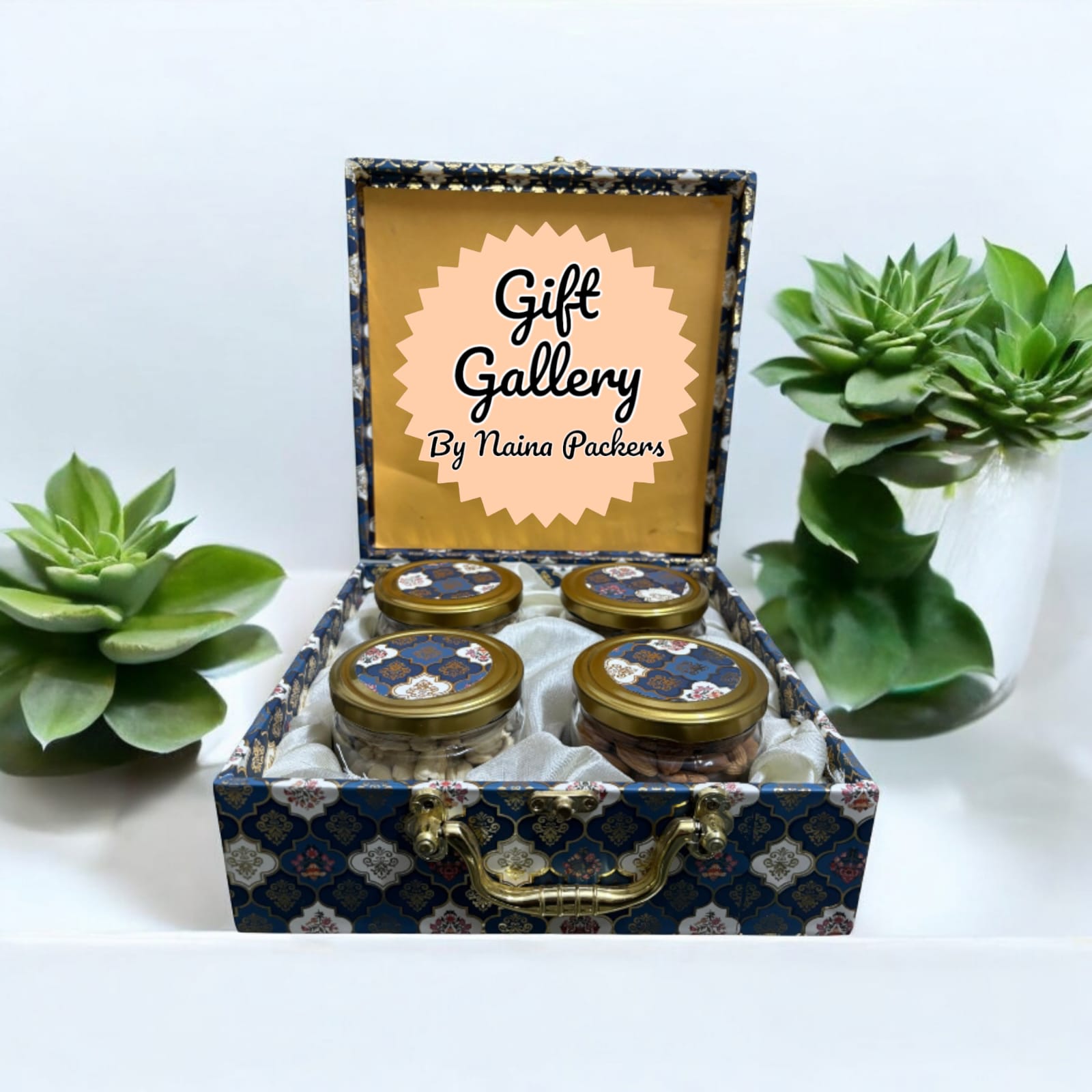 Design Luxury Dryfruits Gift Premium Jar Hamper | 4 Assorted Dryfruits Combo | Almonds, Cashew, Raisin, Pistas | Perfect for Any Occasion & Corporate Gifting