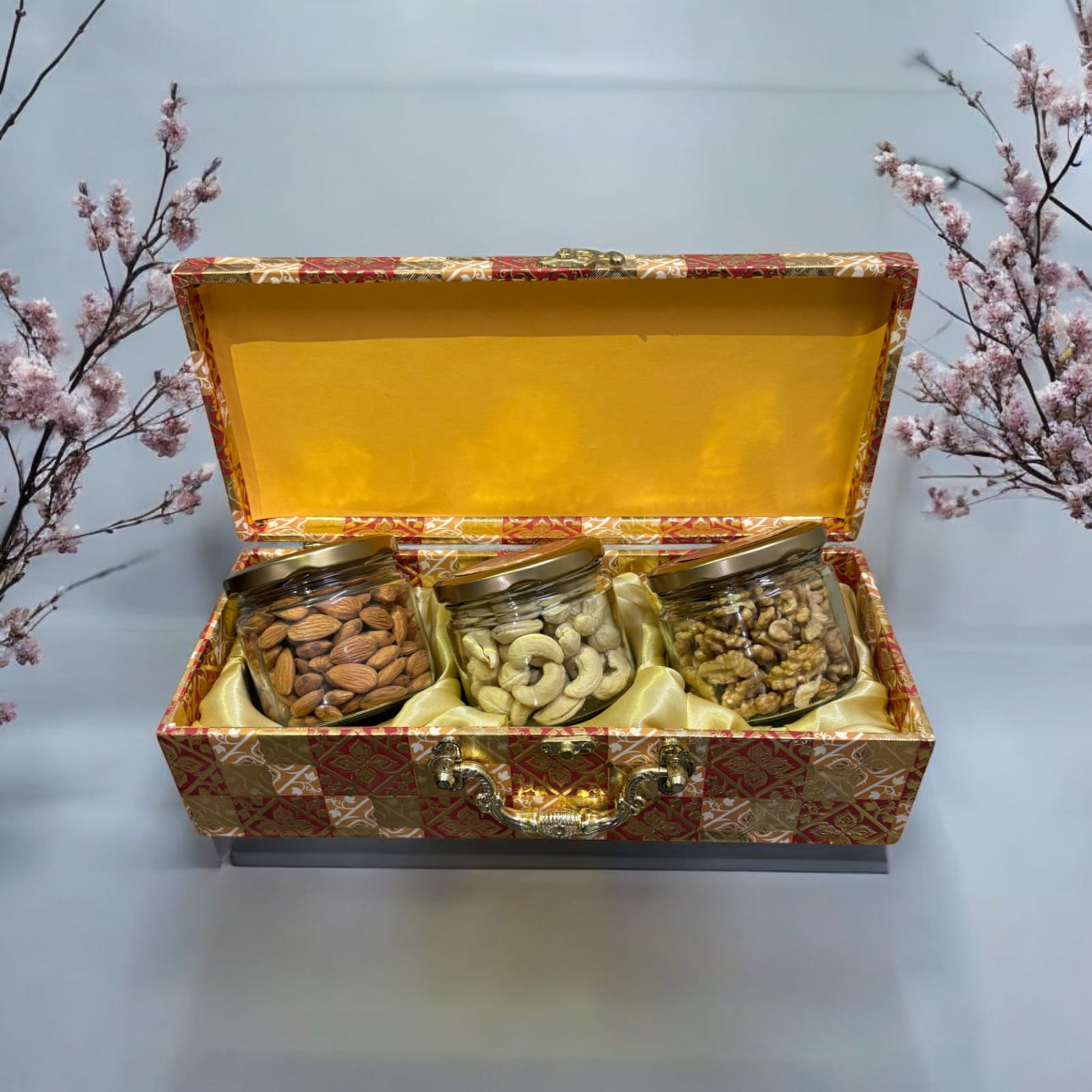 Design Luxury Dryfruits Gift Premium Jar Hamper | 3 Assorted Dryfruits Combo | Almonds, Cashew, Raisins | Perfect for Any Occasion & Corporate Gifting