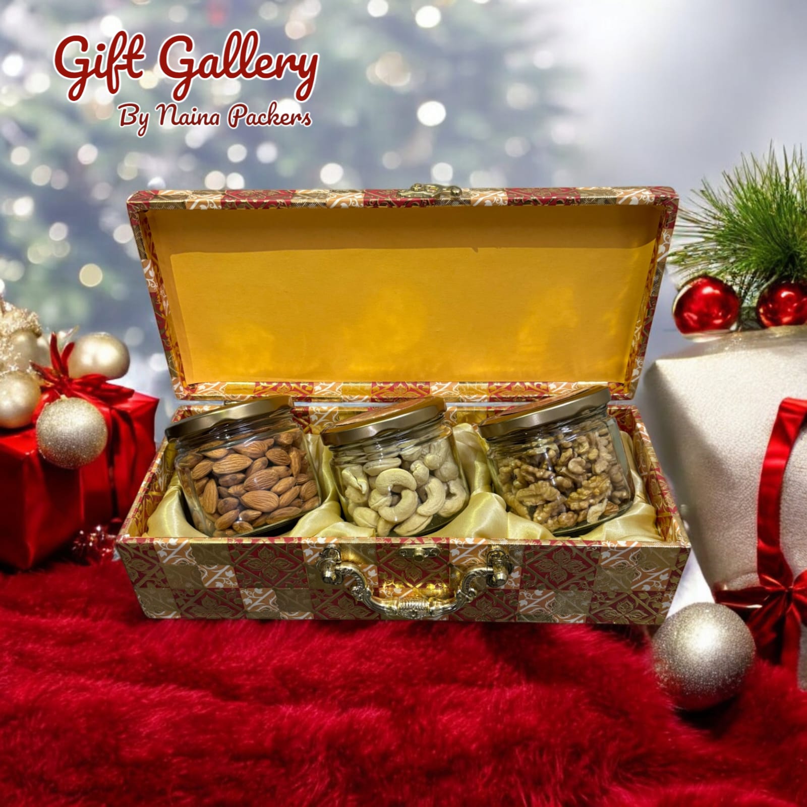 Design Luxury Dryfruits Gift Premium Jar Hamper | 3 Assorted Dryfruits Combo | Almonds, Cashew, Walnut | Perfect for Any Occasion & Corporate Gifting
