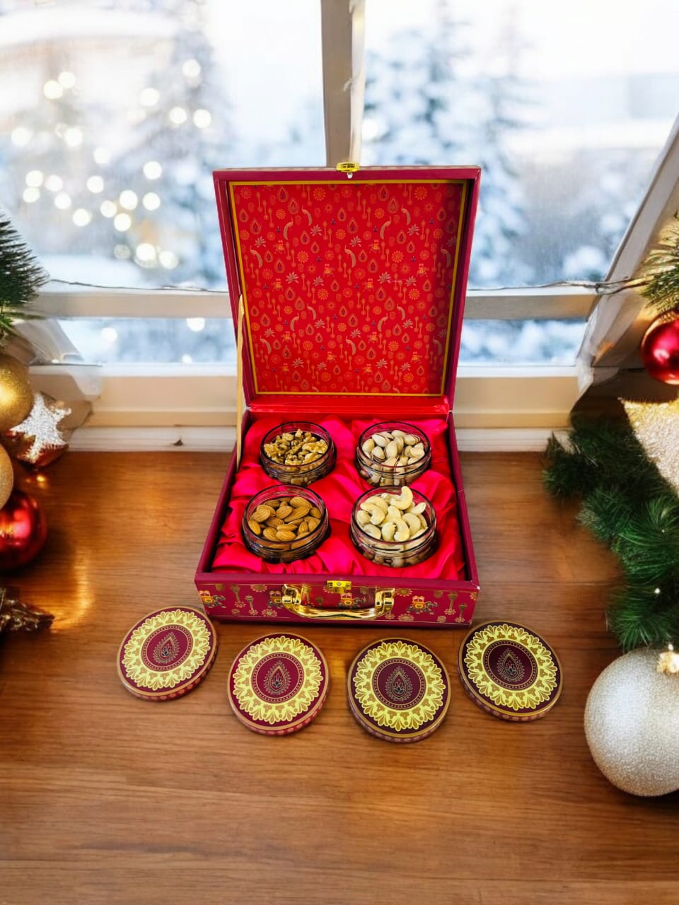 Design Luxury Dryfruits Gift Premium Jar Hamper | 4 Assorted Dryfruits Combo | Almonds, Cashew, Walnut, Pista | Perfect for Any Occasion & Corporate Gifting